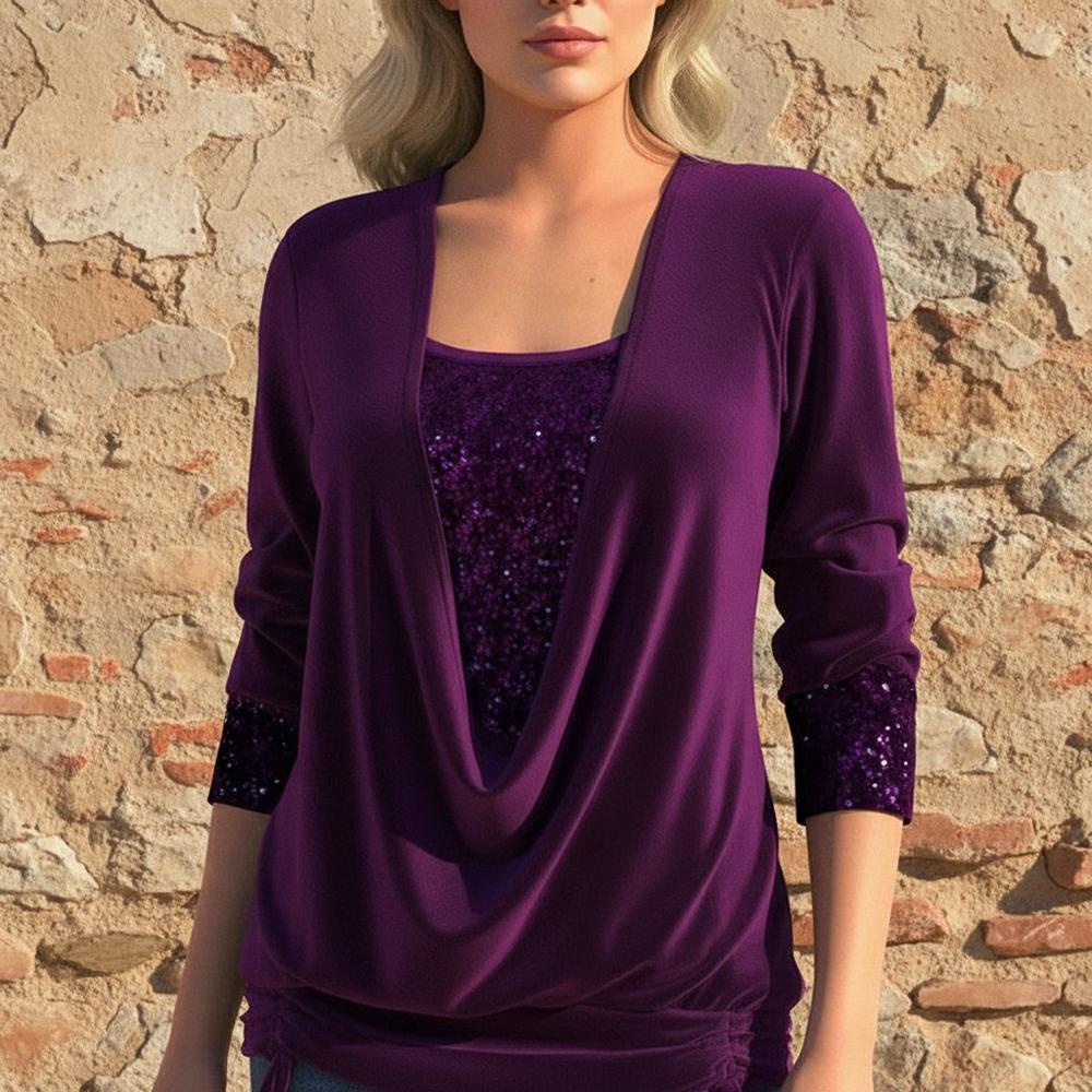 Ilado | Damen Bluse mit langen Ärmeln und Pailletten