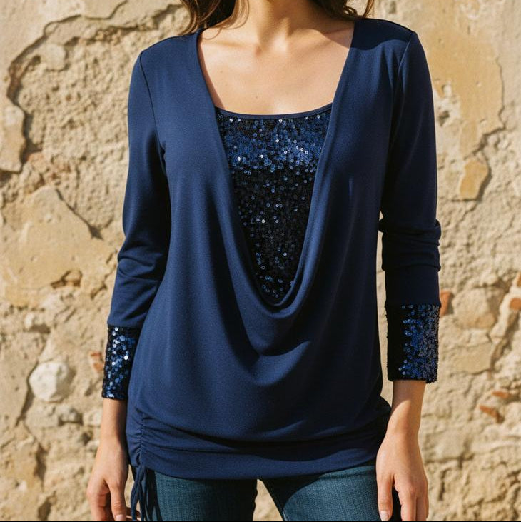 Ilado | Damen Bluse mit langen Ärmeln und Pailletten