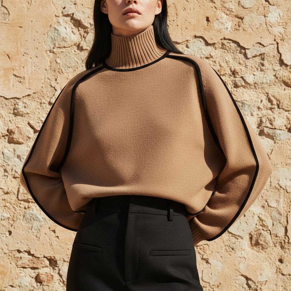 Malor | Kontrastfarbener Feingestrickter Rollkragenpullover