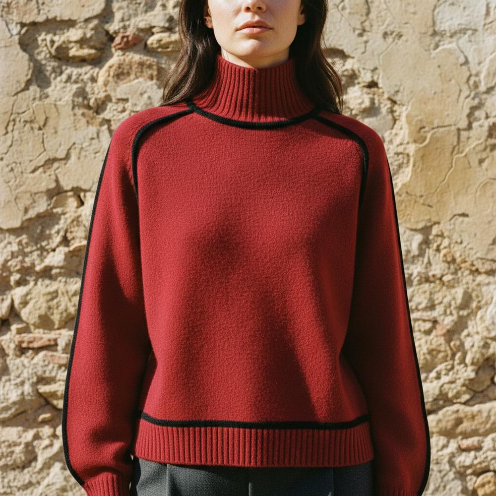 Malor | Kontrastfarbener Feingestrickter Rollkragenpullover