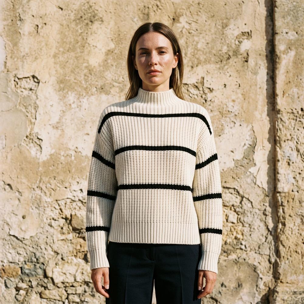 Sesel | Gestreifter Gerippter Rollkragenpullover