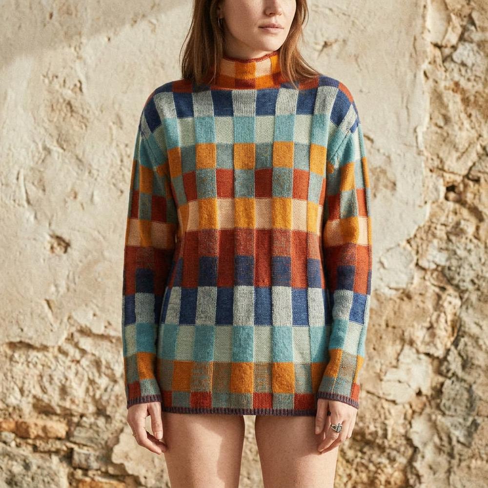 Nohal | Kariert Gestrickt Rollkragenpullover
