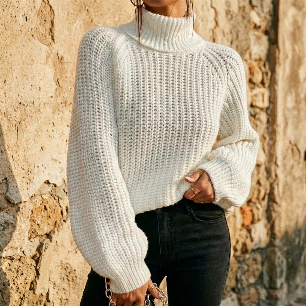 Rosol | Seitlich Geschlitzter Grobstrick Rollkragenpullover