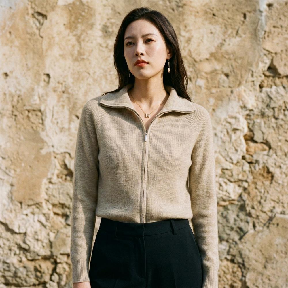 Alnor | Hochgeschlossene Gerippte Strickjacke