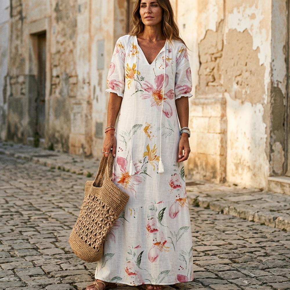 Misin | Geblümtes Halblangärmliges Kleid