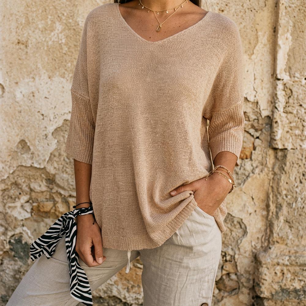 Selin | Melierter V-ausgeschnittener Pullover