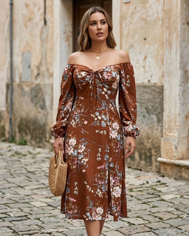 Macys Wear - Vator | Geblümtes Langärmliges Kleid Damen