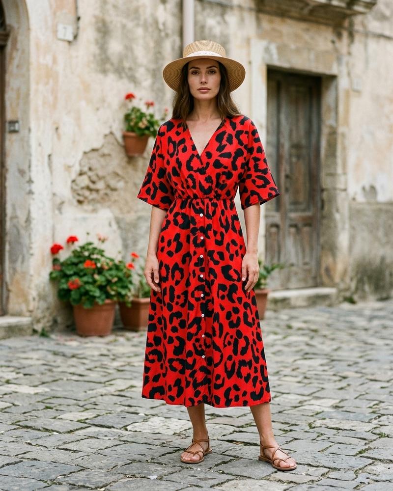 Macys Wear - Nirev | Durchgeknöpftes Animalprint Kleid Damen