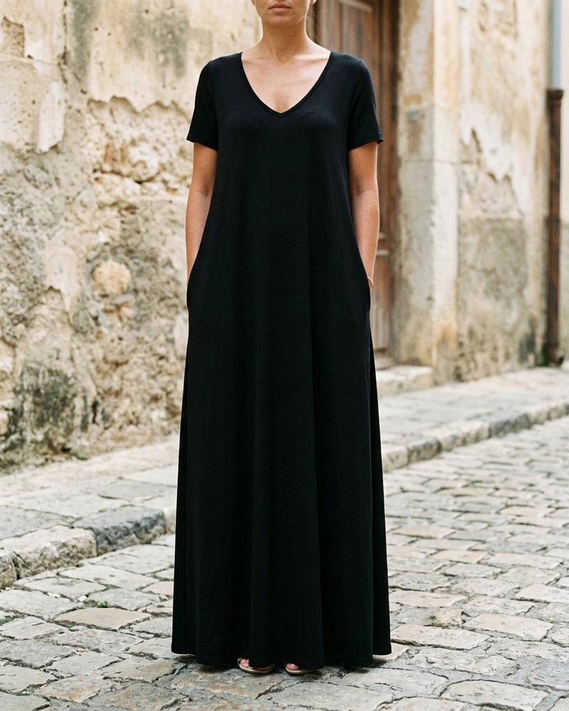 Macys Wear - Lykar | Kurzärmliges Langes Kleid Damen