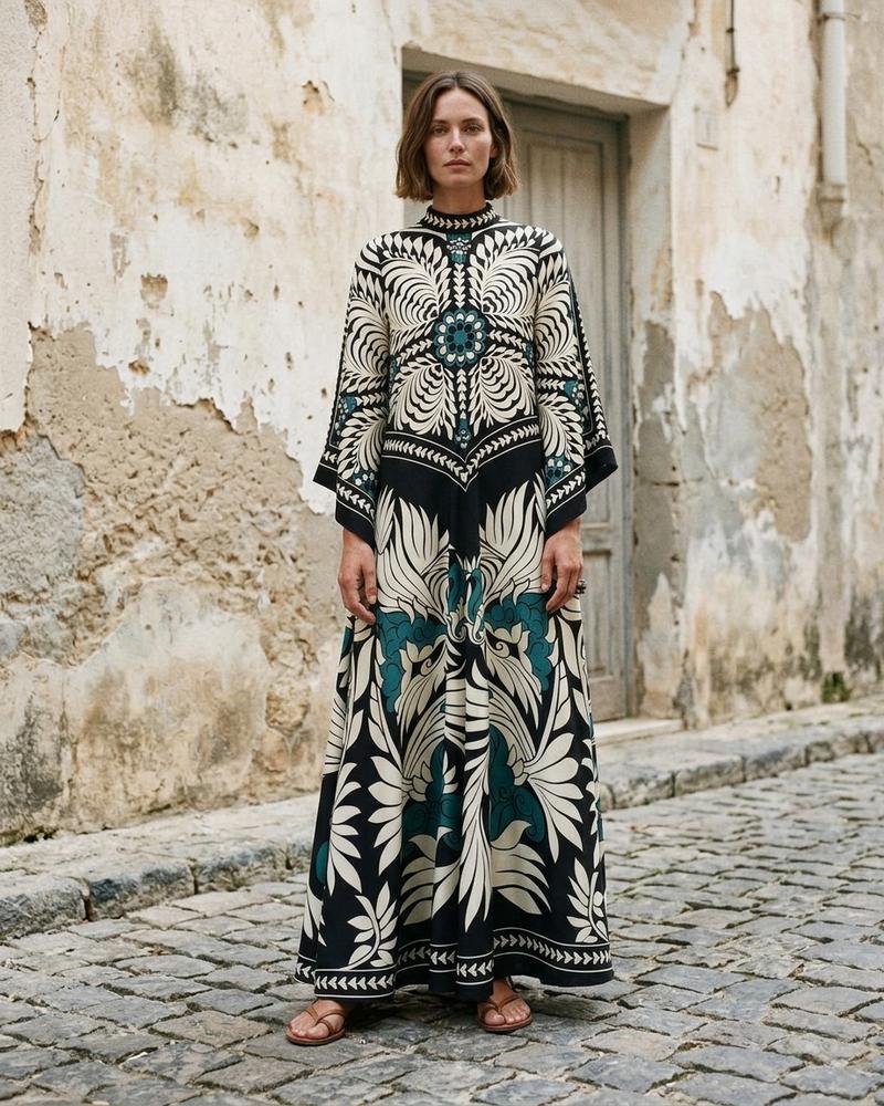 Macys Wear - Lenor | Gemustertes Langärmliges Kleid Damen