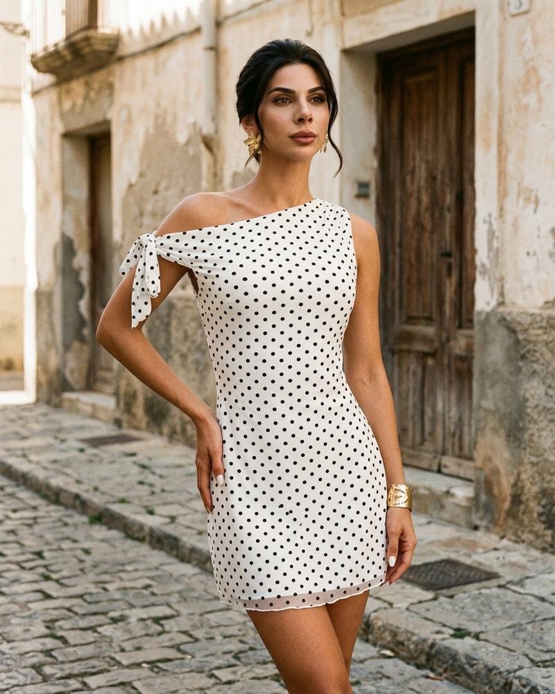 Macys Wear - Covel | Asymmetrisches Gepunktetes Kleid Damen