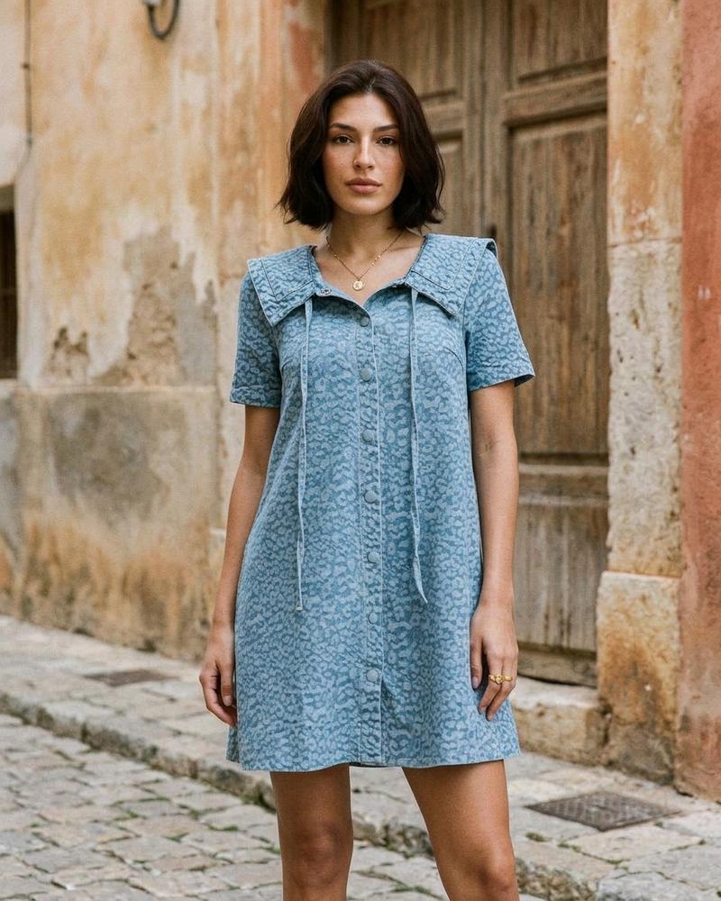 Macys Wear - Saral | Kurzärmliges Gemustertes Kleid Damen