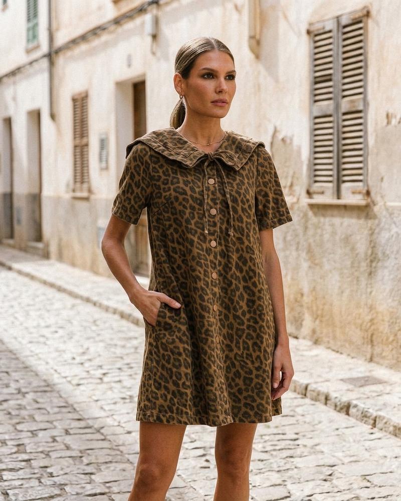 Macys Wear - Saral | Kurzärmliges Gemustertes Kleid Damen