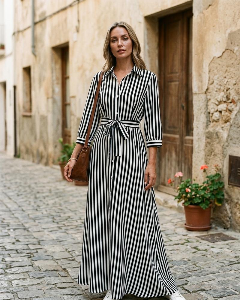 Macys Wear - Nomir | Gestreift Tailliert Kleid Damen