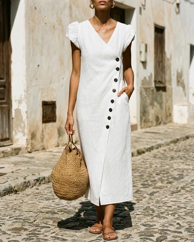 Macys Wear - Yover | Geknöpftes Kurzärmliges Kleid Damen
