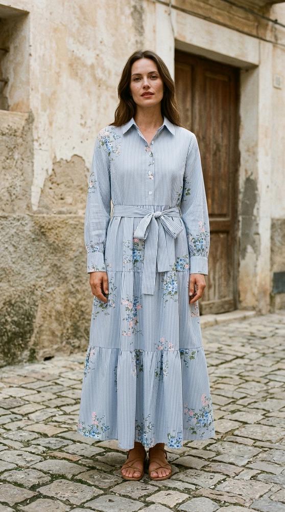 Macys Wear - Savel | Gestreift Gestuft Kleid Damen