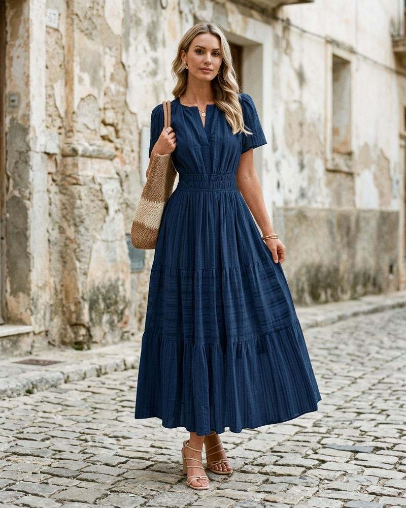 Macys Wear - Matal | Gestuft Gesmokt Kleid Damen