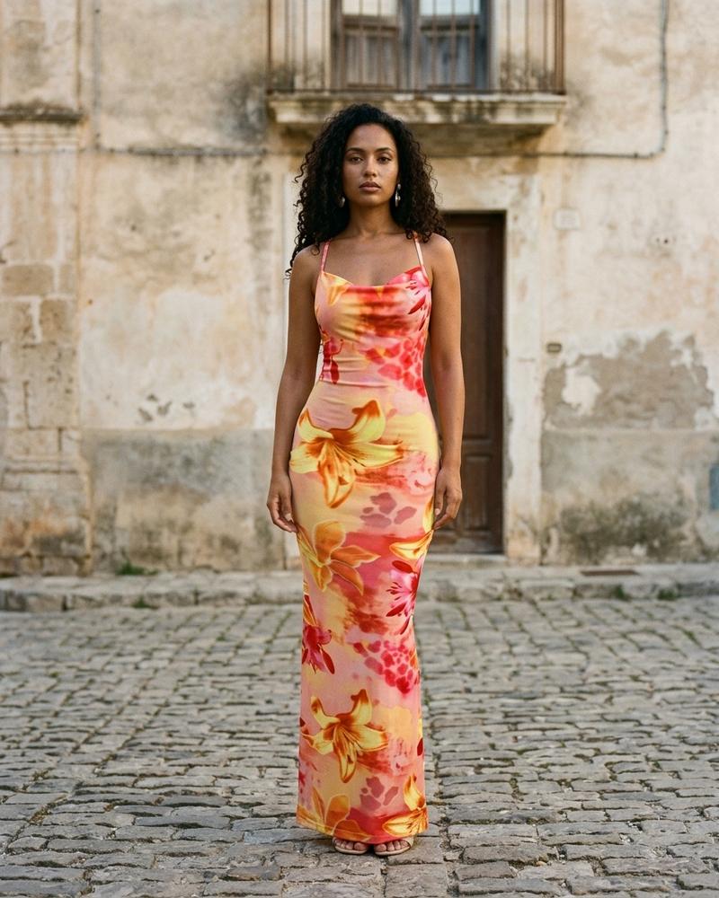 Macys Wear - Laram | Florales Bodenlanges Kleid Damen