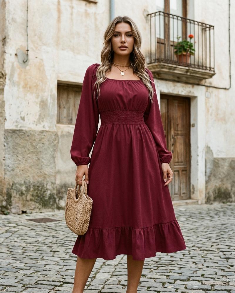Macys Wear - Yolen | Langärmlig Gesmokt Kleid Damen