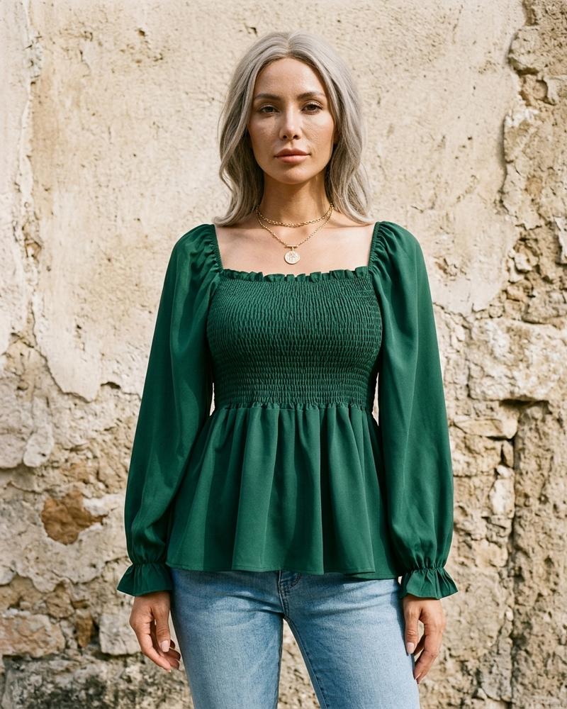 Macys Wear - Allor | Gesmokte Langärmelige Bluse Damen