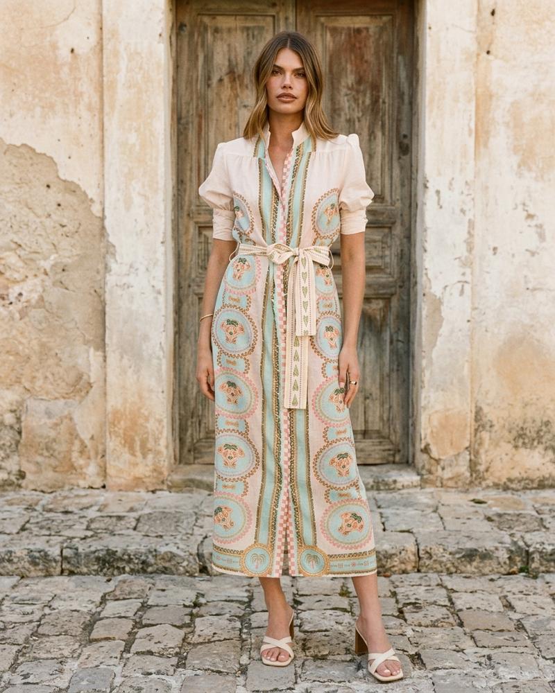Macys Wear - Rolan | Gemustert Gegürtet Kleid Damen