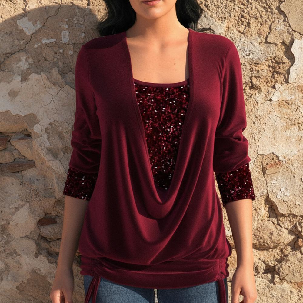 Ilado | Damen Bluse mit langen Ärmeln und Pailletten