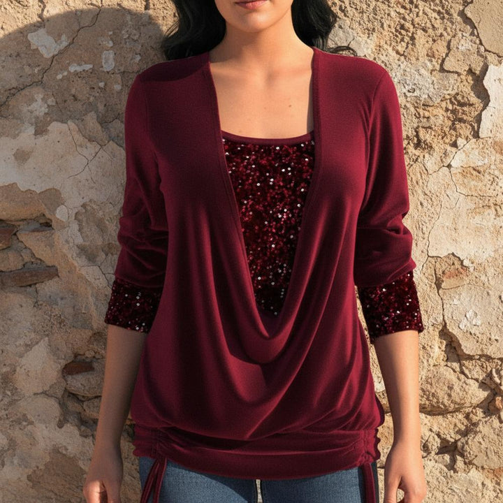 Ilado | Damen Bluse mit langen Ärmeln und Pailletten