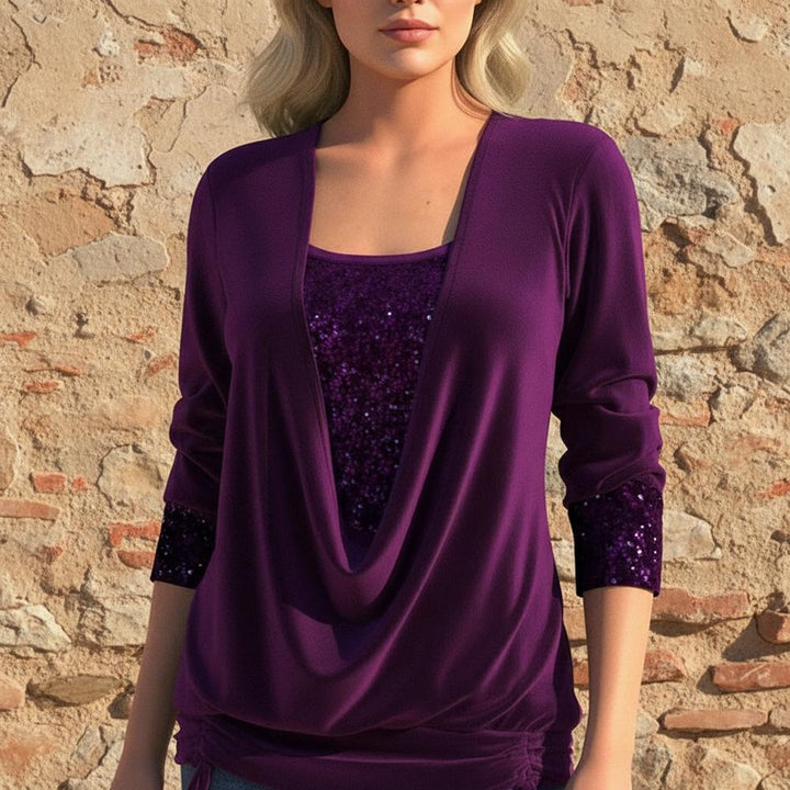 Ilado | Damen Bluse mit langen Ärmeln und Pailletten