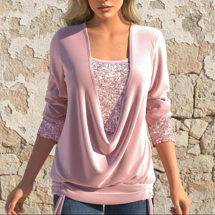 Ilado | Damen Bluse mit langen Ärmeln und Pailletten