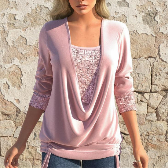 Ilado | Damen Bluse mit langen Ärmeln und Pailletten