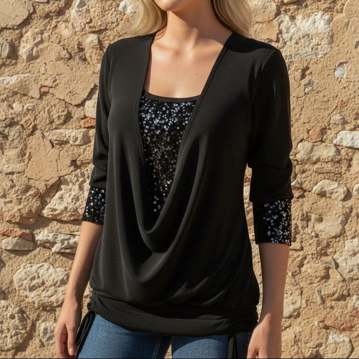 Ilado | Damen Bluse mit langen Ärmeln und Pailletten