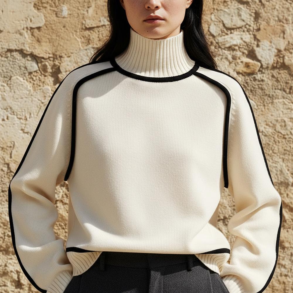 Malor | Kontrastfarbener Feingestrickter Rollkragenpullover