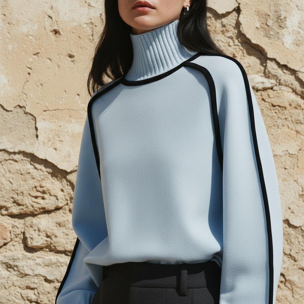 Malor | Kontrastfarbener Feingestrickter Rollkragenpullover