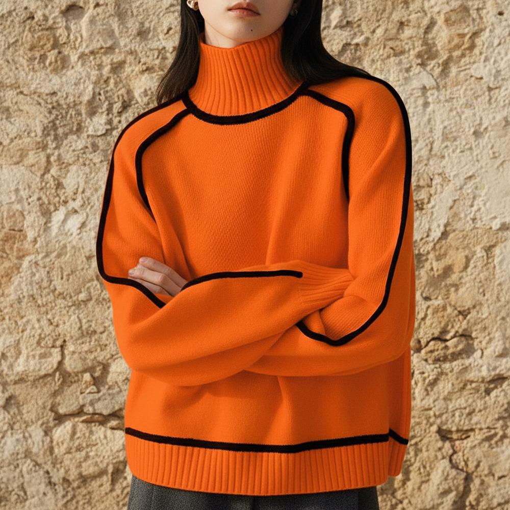 Malor | Kontrastfarbener Feingestrickter Rollkragenpullover