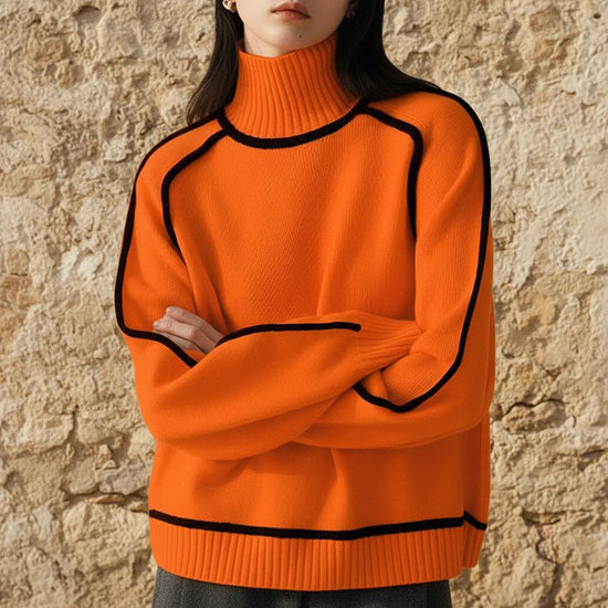Malor | Kontrastfarbener Feingestrickter Rollkragenpullover
