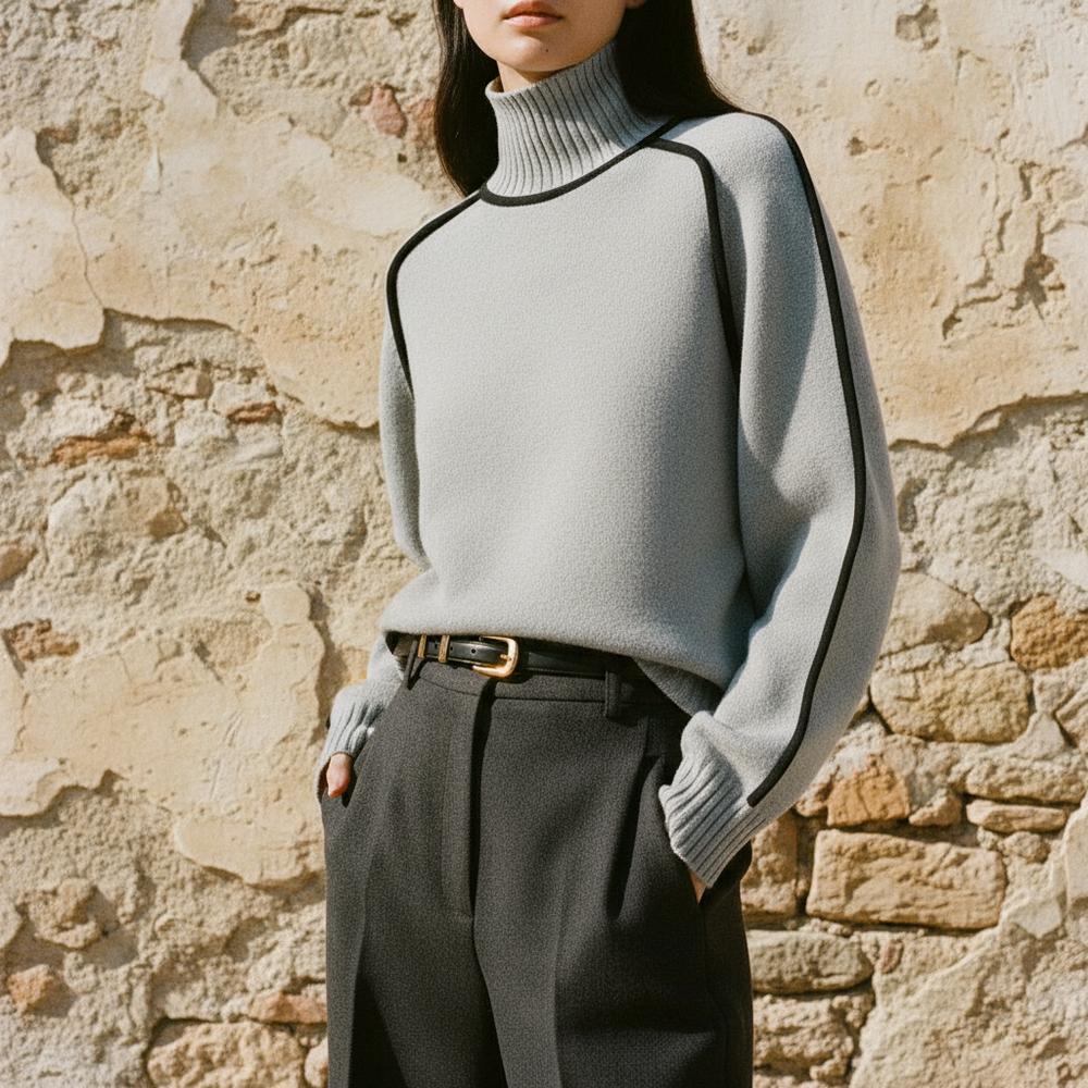 Malor | Kontrastfarbener Feingestrickter Rollkragenpullover