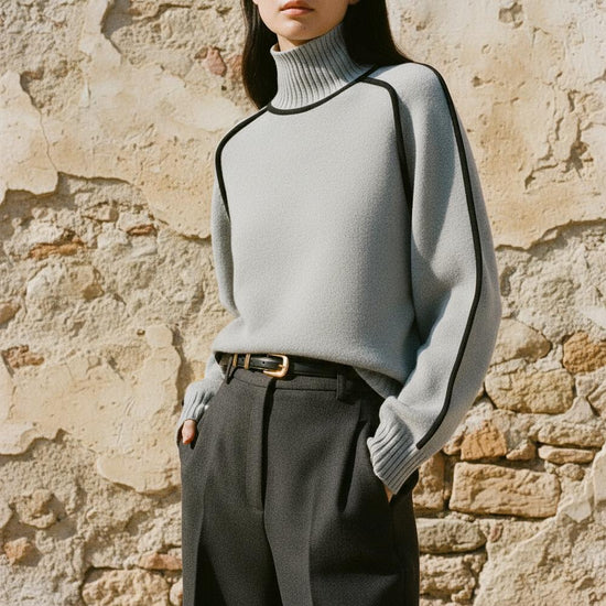 Malor | Kontrastfarbener Feingestrickter Rollkragenpullover