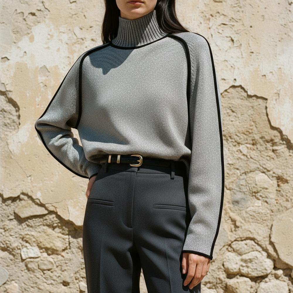 Malor | Kontrastfarbener Feingestrickter Rollkragenpullover