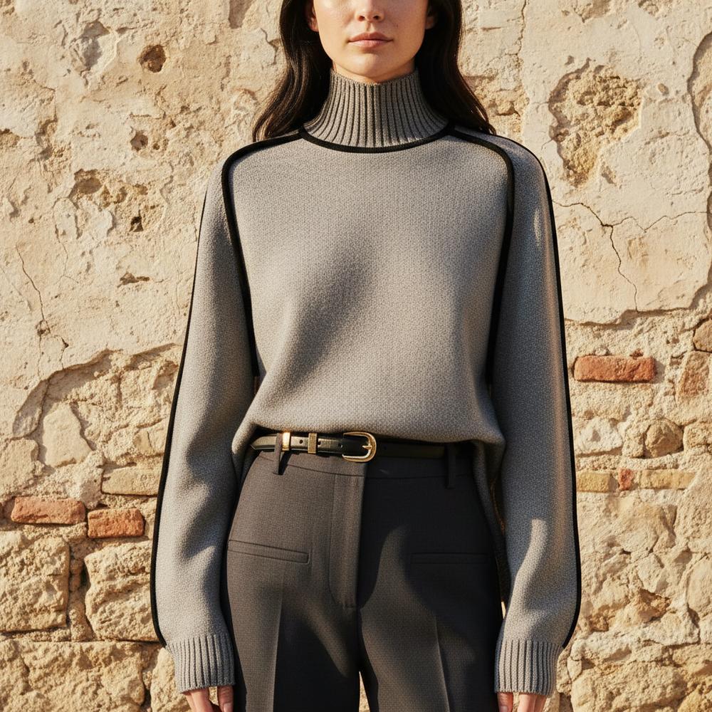 Malor | Kontrastfarbener Feingestrickter Rollkragenpullover