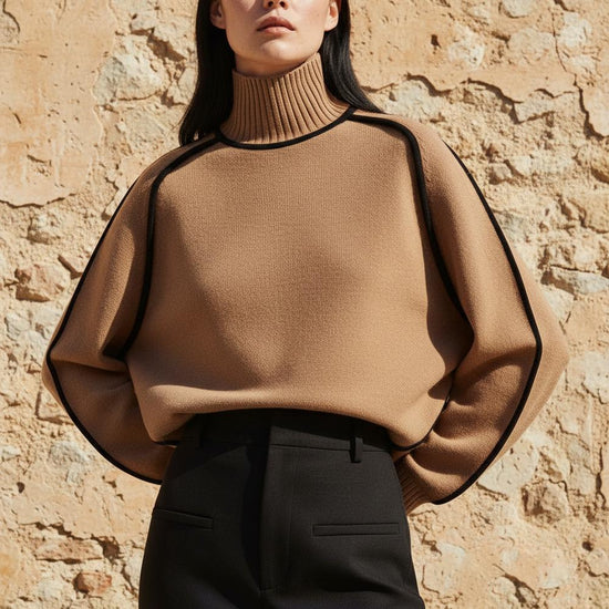 Malor | Kontrastfarbener Feingestrickter Rollkragenpullover