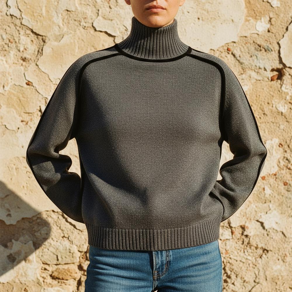 Malor | Kontrastfarbener Feingestrickter Rollkragenpullover