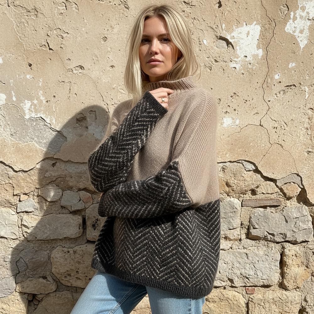 Rikar | Zweifarbiger Gemusterter Rollkragenpullover
