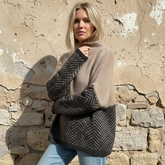 Rikar | Zweifarbiger Gemusterter Rollkragenpullover