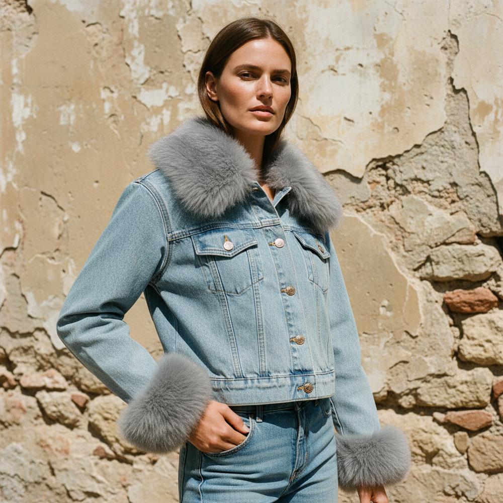 Romel | Pelzbesetzte Denim Jacke