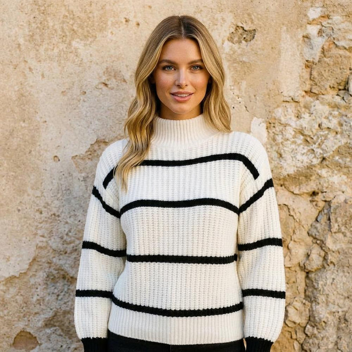 Sesel | Gestreifter Gerippter Rollkragenpullover