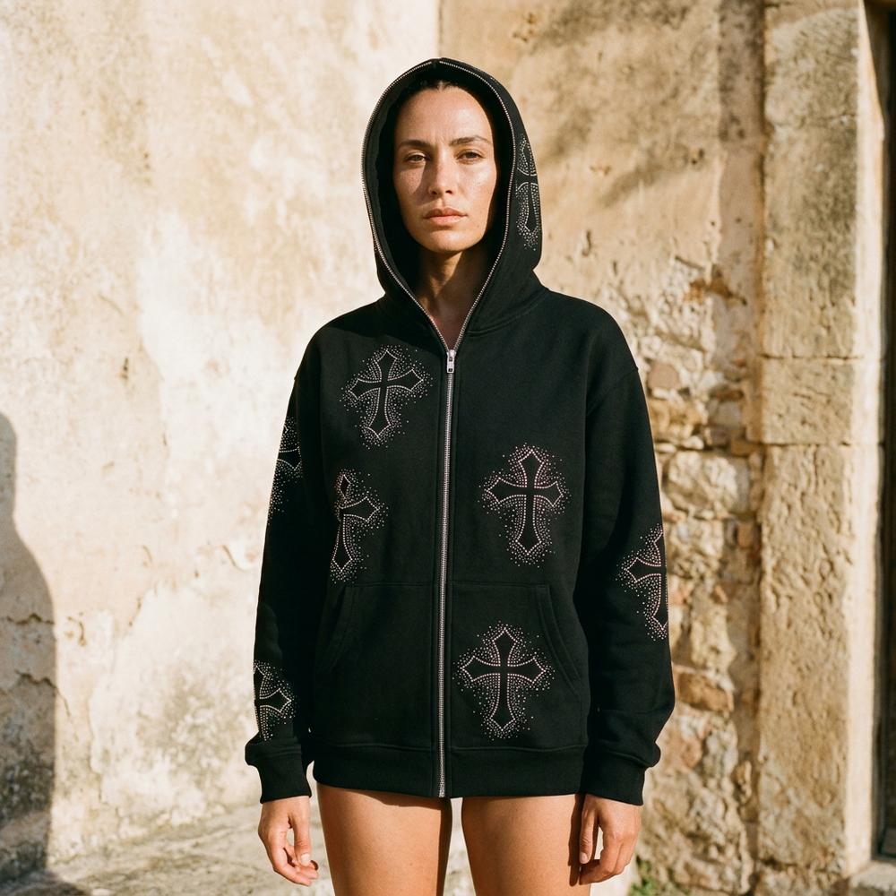 Tator | Strassbesetzter Reißverschluss Hoodie