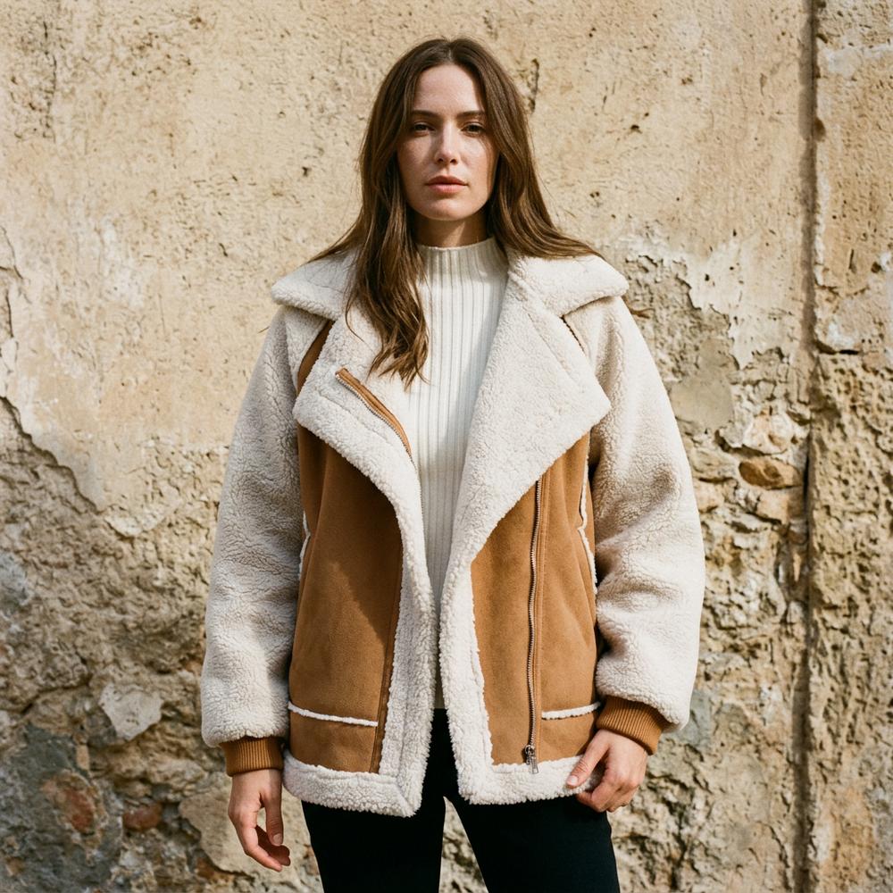 Leren | Gefütterte Kombinierte Jacke