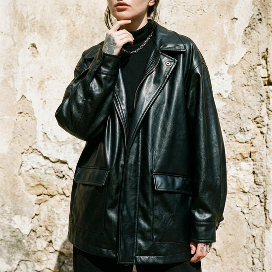 Timer | Weitgeschnittene Kunstleder Jacke