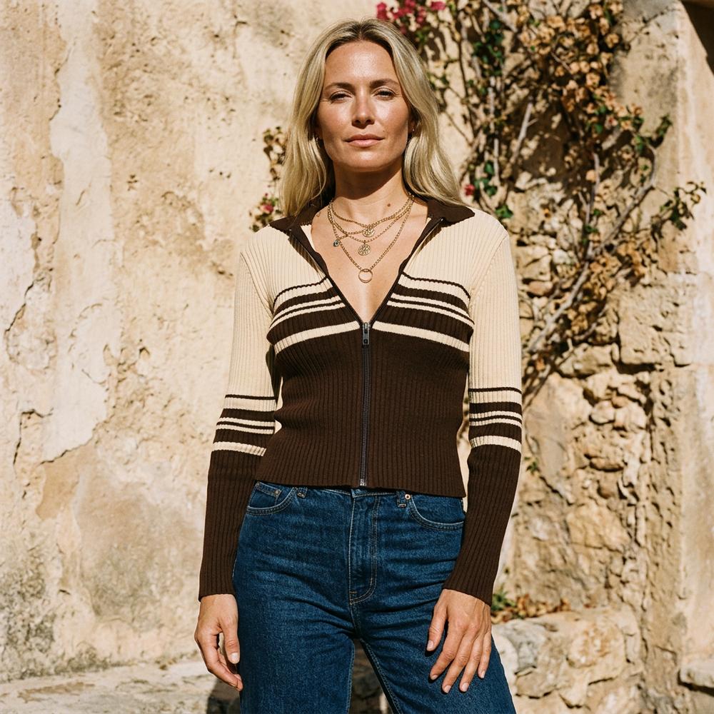 Arlev | Gerippte Gestreifte Strickjacke