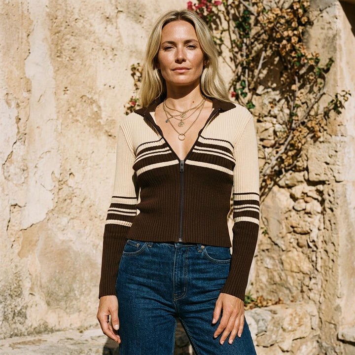 Arlev | Gerippte Gestreifte Strickjacke